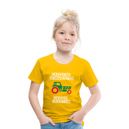 Kinder Premium T-Shirt - Tausche Schwester gegen Traktor - Sonnengelb