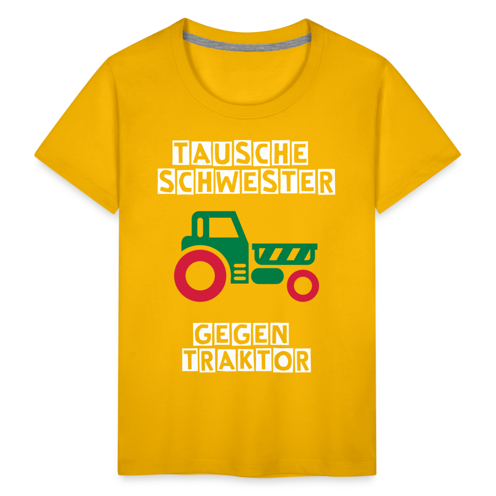 Kinder Premium T-Shirt - Tausche Schwester gegen Traktor - Sonnengelb