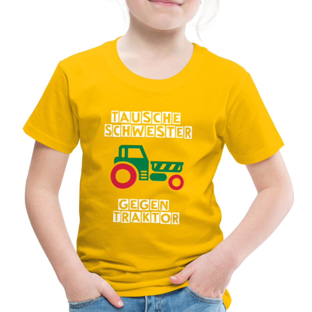 Kinder Premium T-Shirt - Tausche Schwester gegen Traktor - Sonnengelb