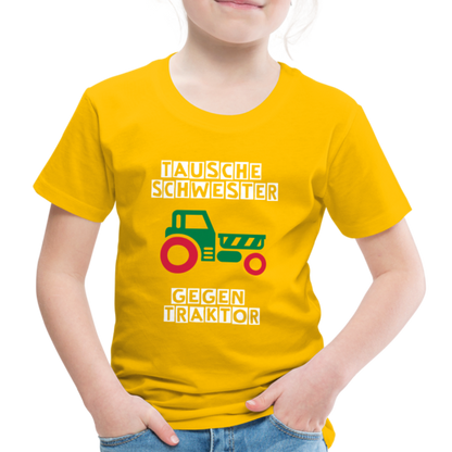 Kinder Premium T-Shirt - Tausche Schwester gegen Traktor - Sonnengelb