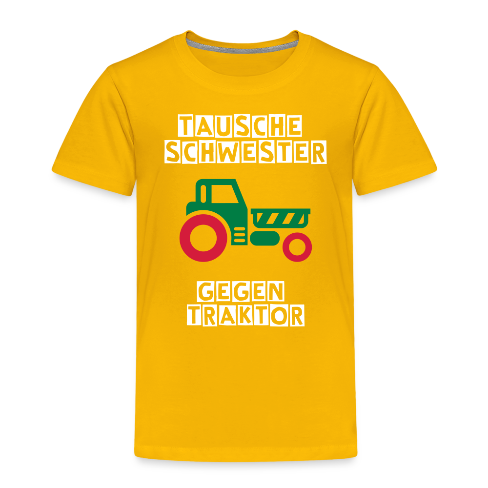 Kinder Premium T-Shirt - Tausche Schwester gegen Traktor - Sonnengelb