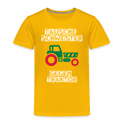 Kinder Premium T-Shirt - Tausche Schwester gegen Traktor - Sonnengelb