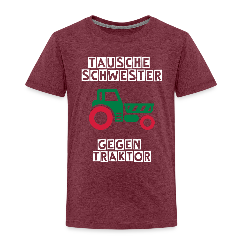 Kinder Premium T-Shirt - Tausche Schwester gegen Traktor - Bordeauxrot meliert