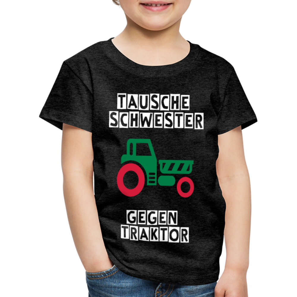 Kinder Premium T-Shirt - Tausche Schwester gegen Traktor - Anthrazit