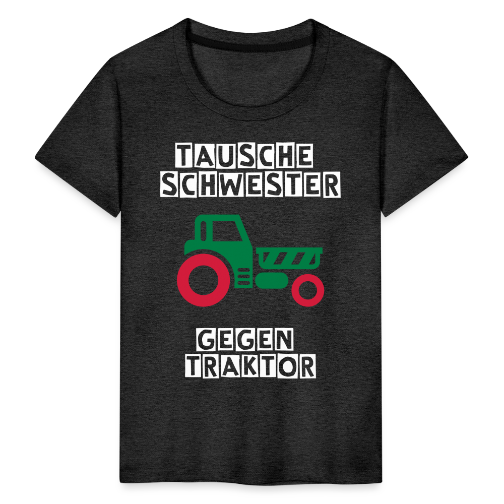 Kinder Premium T-Shirt - Tausche Schwester gegen Traktor - Anthrazit