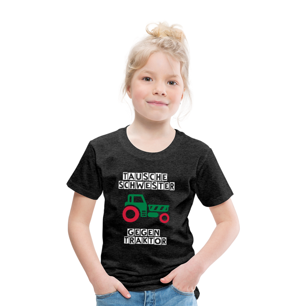 Kinder Premium T-Shirt - Tausche Schwester gegen Traktor - Anthrazit