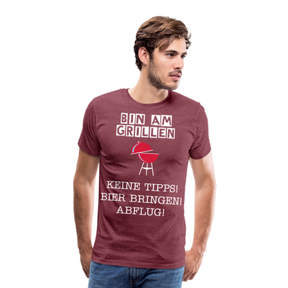 Männer Premium T-Shirt - Grillspruch Männer Shirt - Bordeauxrot meliert