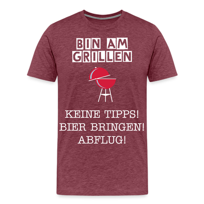 Männer Premium T-Shirt - Grillspruch Männer Shirt - Bordeauxrot meliert