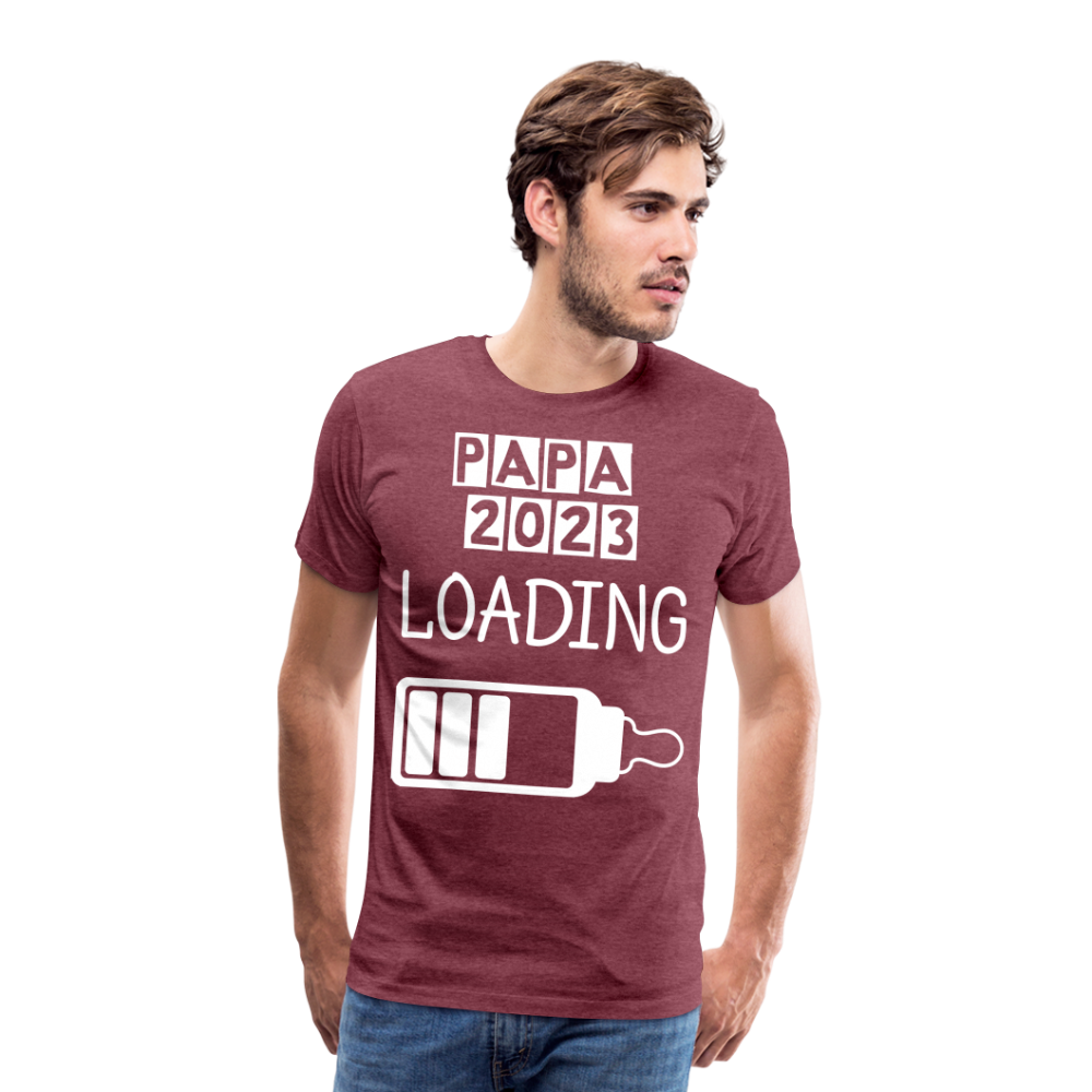 Männer Premium T-Shirt - Papa 2023 LOADING - Bordeauxrot meliert