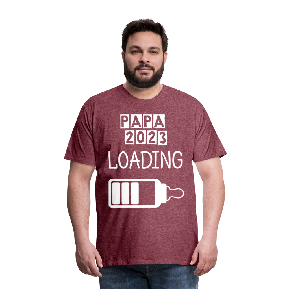 Männer Premium T-Shirt - Papa 2023 LOADING - Bordeauxrot meliert