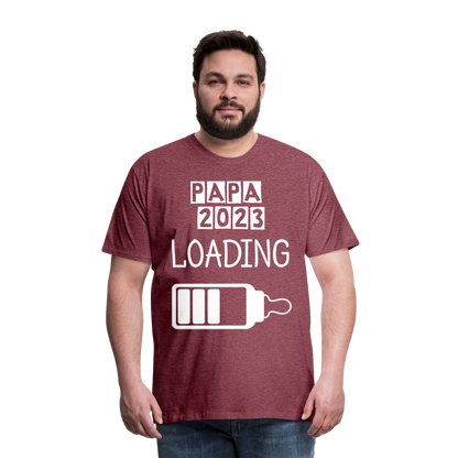 Männer Premium T-Shirt - Papa 2023 LOADING - Bordeauxrot meliert