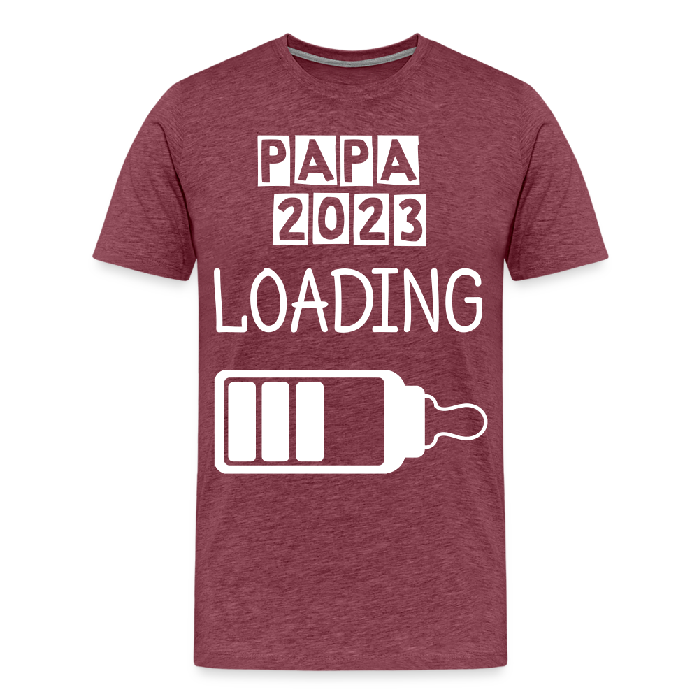 Männer Premium T-Shirt - Papa 2023 LOADING - Bordeauxrot meliert