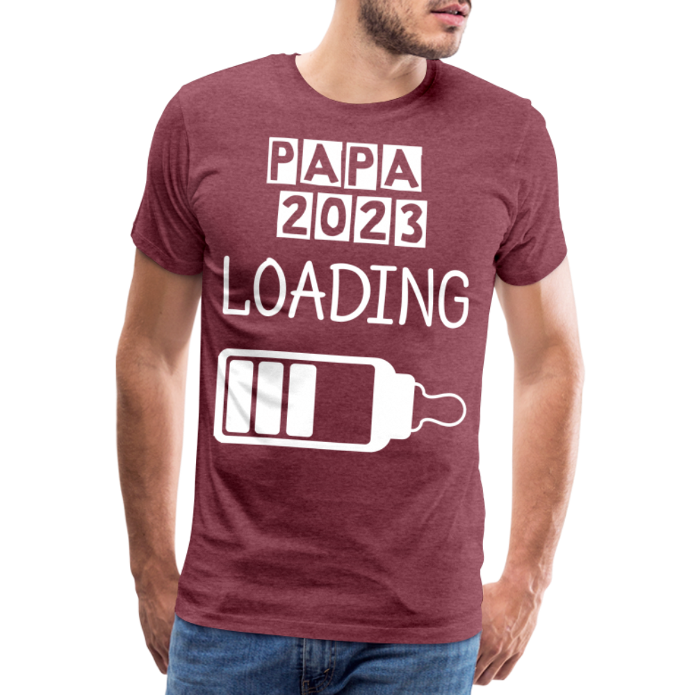 Männer Premium T-Shirt - Papa 2023 LOADING - Bordeauxrot meliert