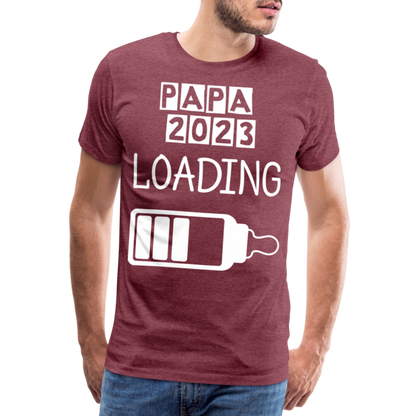 Männer Premium T-Shirt - Papa 2023 LOADING - Bordeauxrot meliert