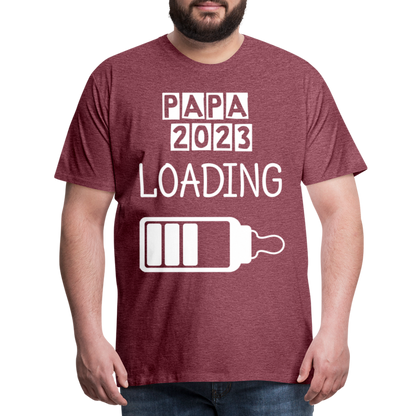 Männer Premium T-Shirt - Papa 2023 LOADING - Bordeauxrot meliert