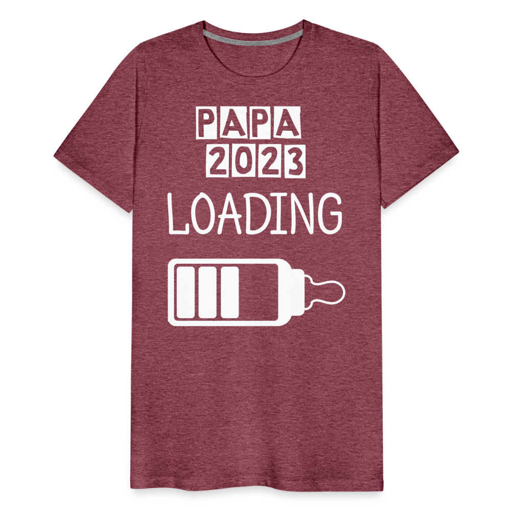 Männer Premium T-Shirt - Papa 2023 LOADING - Bordeauxrot meliert