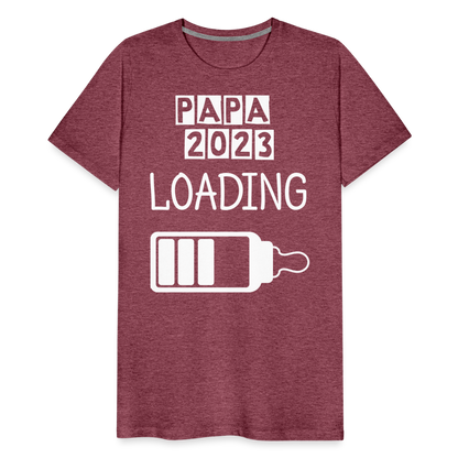 Männer Premium T-Shirt - Papa 2023 LOADING - Bordeauxrot meliert