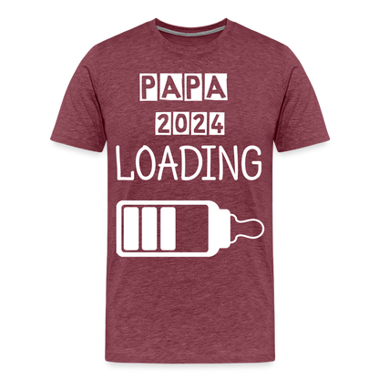 Männer Premium T-Shirt - Papa 2024 LOADING - Bordeauxrot meliert