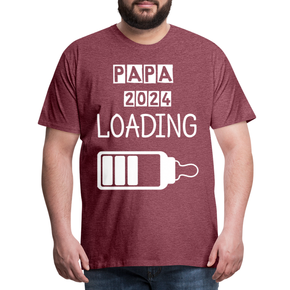 Männer Premium T-Shirt - Papa 2024 LOADING - Bordeauxrot meliert