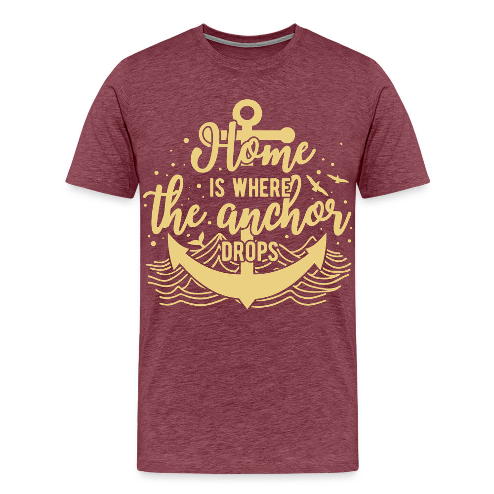 Männer Premium T-Shirt - Home is where the Anchor Drops - Bordeauxrot meliert