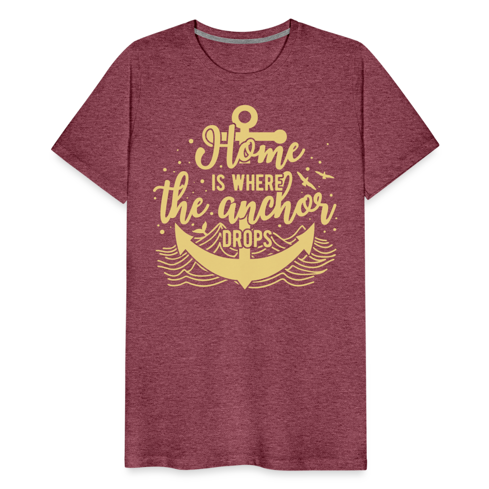 Männer Premium T-Shirt - Home is where the Anchor Drops - Bordeauxrot meliert