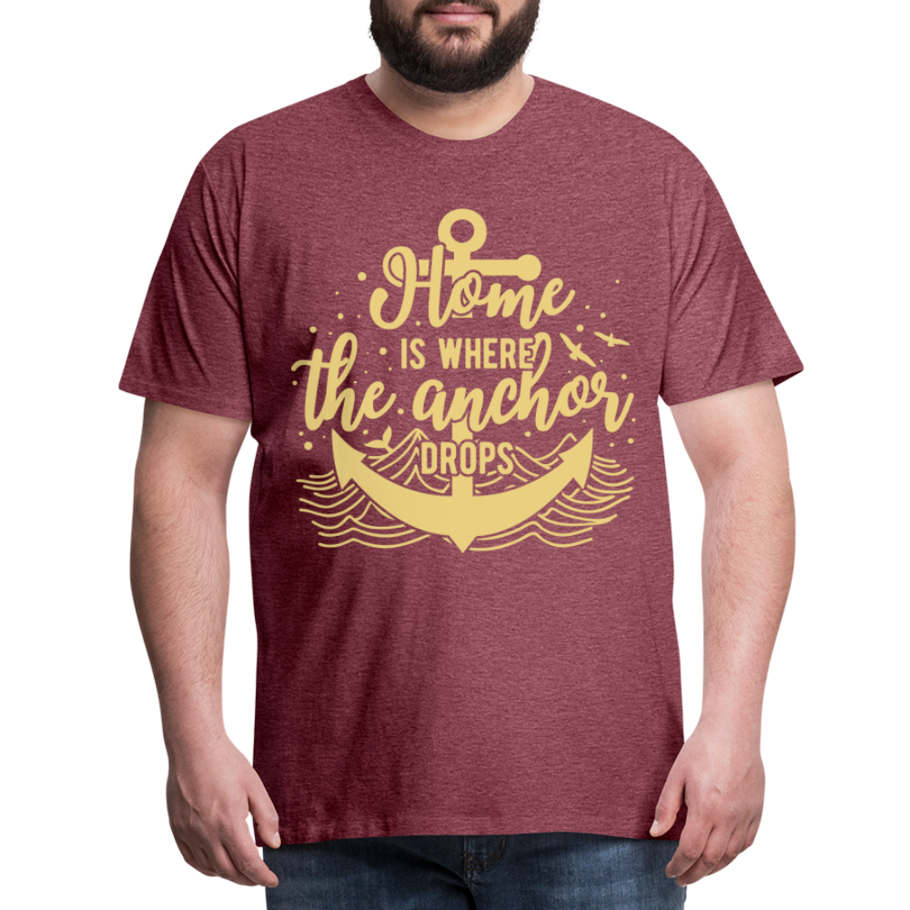 Männer Premium T-Shirt - Home is where the Anchor Drops - Bordeauxrot meliert