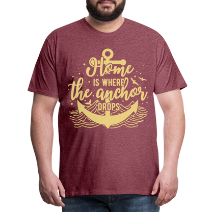 Männer Premium T-Shirt - Home is where the Anchor Drops - Bordeauxrot meliert