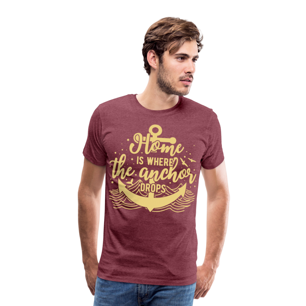 Männer Premium T-Shirt - Home is where the Anchor Drops - Bordeauxrot meliert