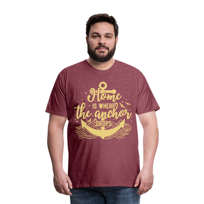 Männer Premium T-Shirt - Home is where the Anchor Drops - Bordeauxrot meliert