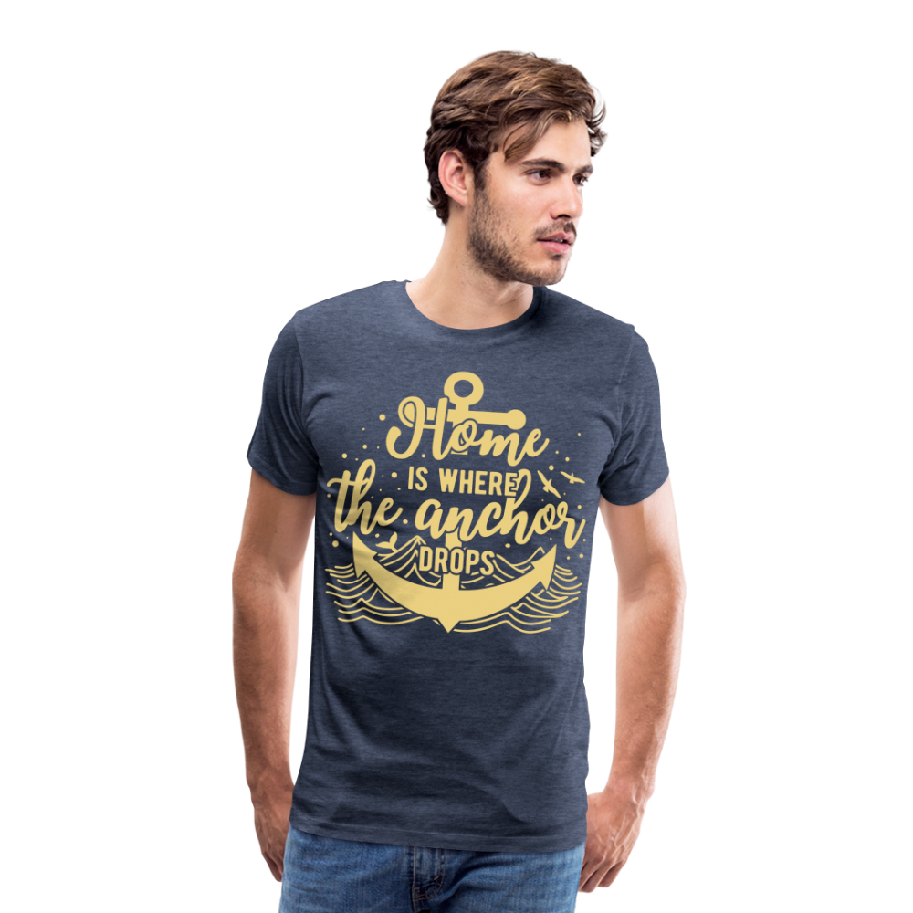 Männer Premium T-Shirt - Home is where the Anchor Drops - Blau meliert