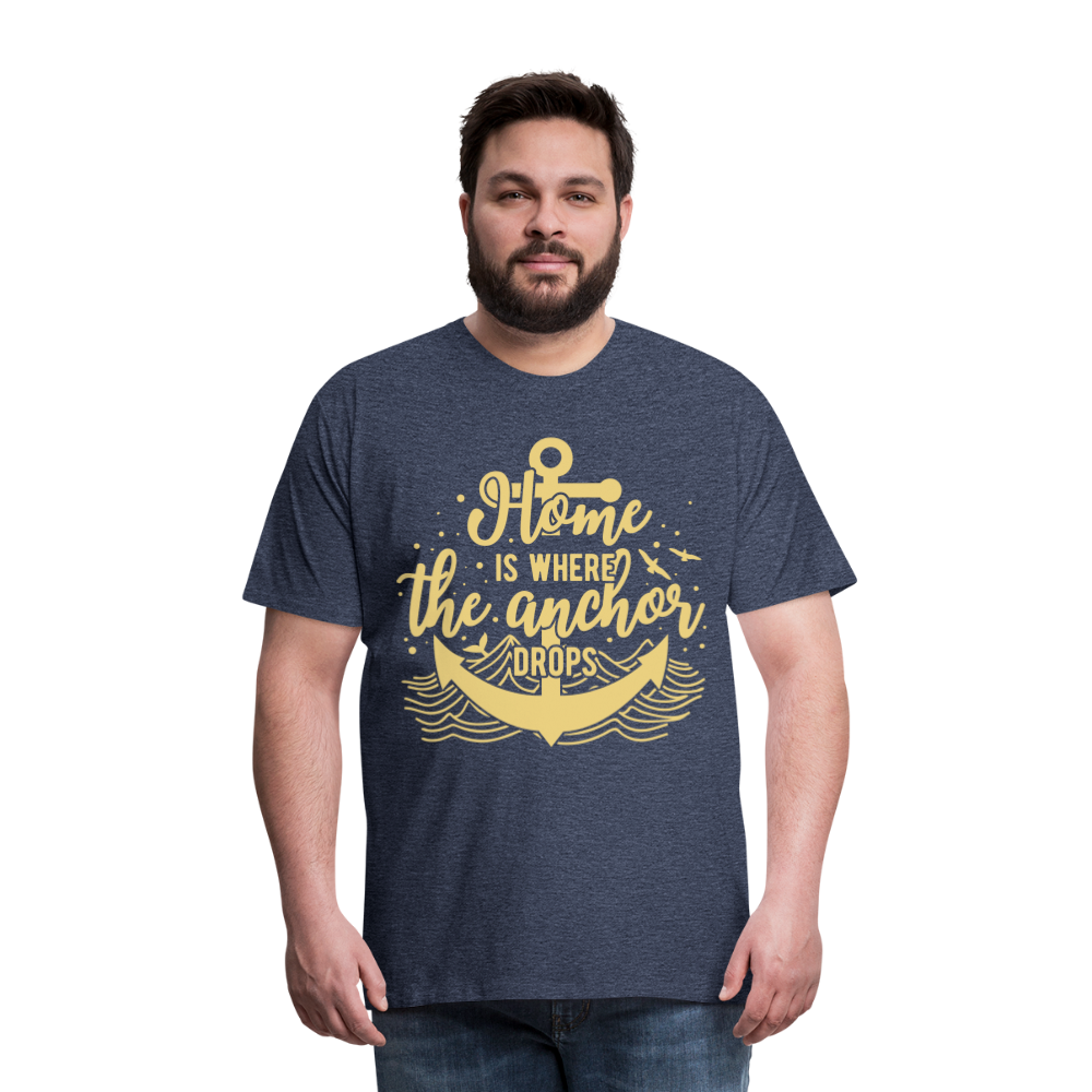 Männer Premium T-Shirt - Home is where the Anchor Drops - Blau meliert