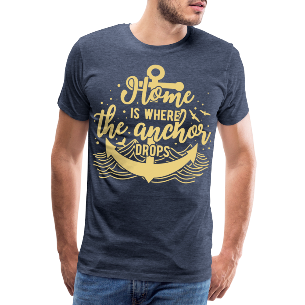 Männer Premium T-Shirt - Home is where the Anchor Drops - Blau meliert