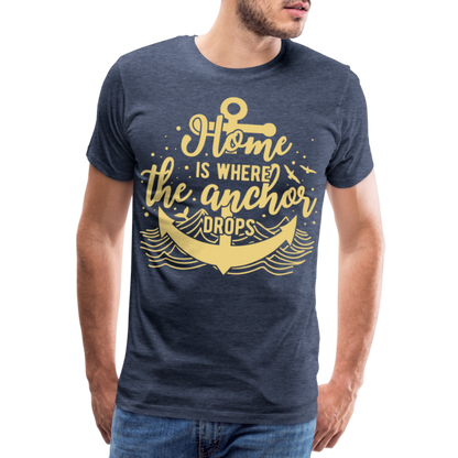 Männer Premium T-Shirt - Home is where the Anchor Drops - Blau meliert