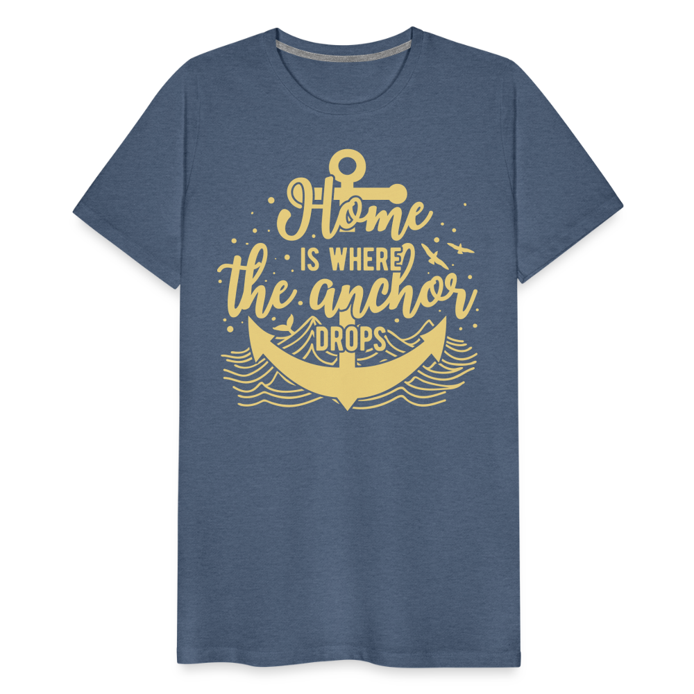 Männer Premium T-Shirt - Home is where the Anchor Drops - Blau meliert