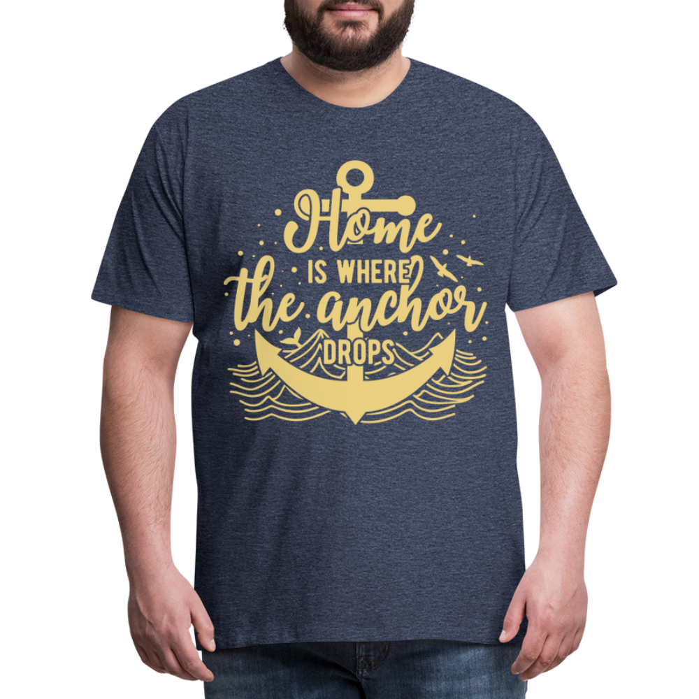 Männer Premium T-Shirt - Home is where the Anchor Drops - Blau meliert