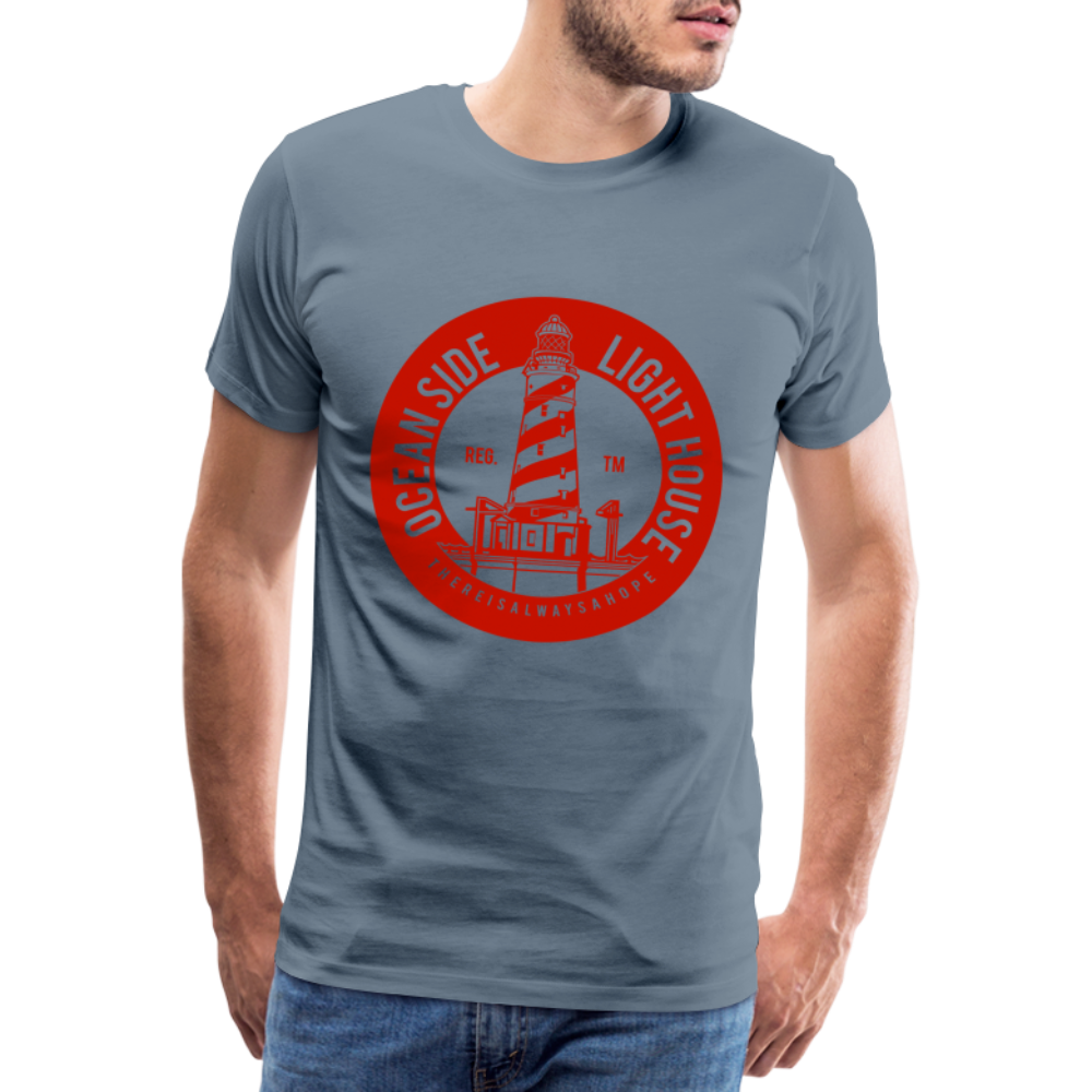 Männer Premium T-Shirt - Ocean Side Light House - Leuchtturm Design - Blaugrau