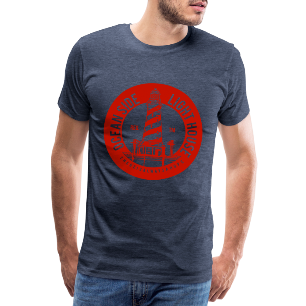 Männer Premium T-Shirt - Ocean Side Light House - Leuchtturm Design - Blau meliert