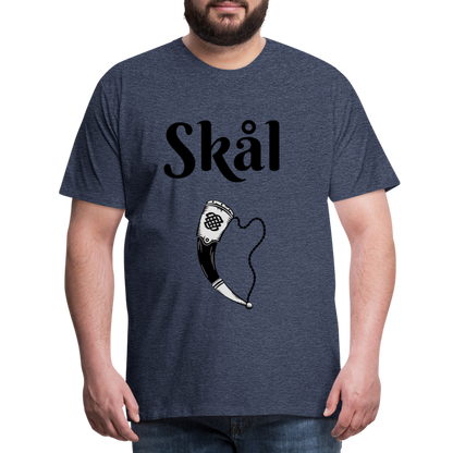 Männer Premium T-Shirt Skål Design mit Wikingerhorn - Blau meliert