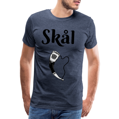 Männer Premium T-Shirt Skål Design mit Wikingerhorn - Blau meliert