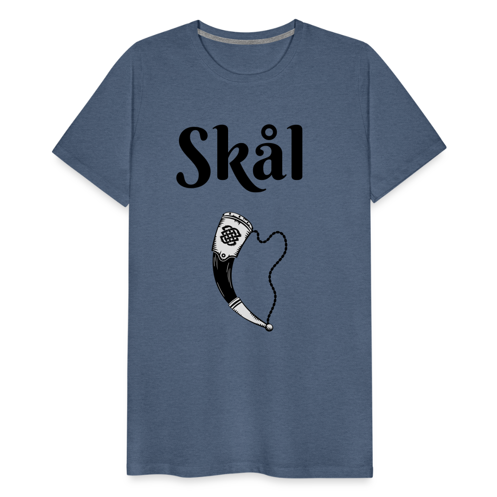 Männer Premium T-Shirt Skål Design mit Wikingerhorn - Blau meliert