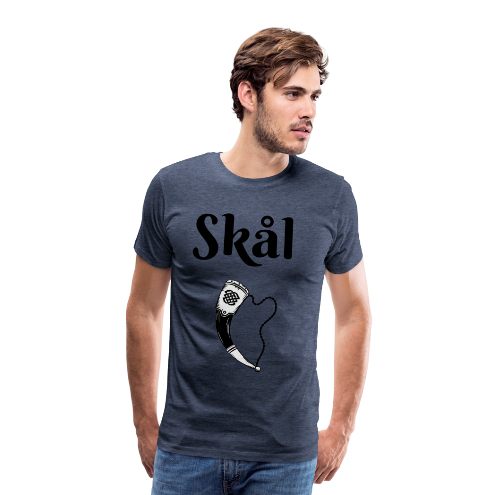 Männer Premium T-Shirt Skål Design mit Wikingerhorn - Blau meliert