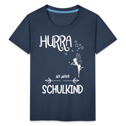 Kinder T-Shirt für den Schulanfang mit Fee Motiv- personalisierbar - Navy