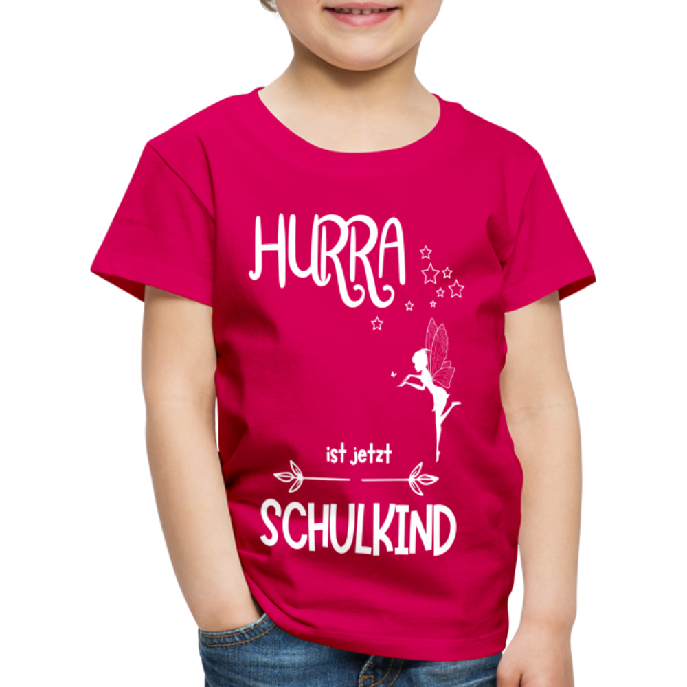 Kinder T-Shirt für den Schulanfang mit Fee Motiv- personalisierbar - dunkles Pink