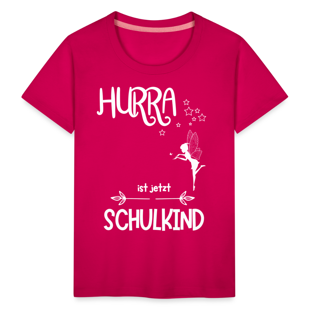 Kinder T-Shirt für den Schulanfang mit Fee Motiv- personalisierbar - dunkles Pink