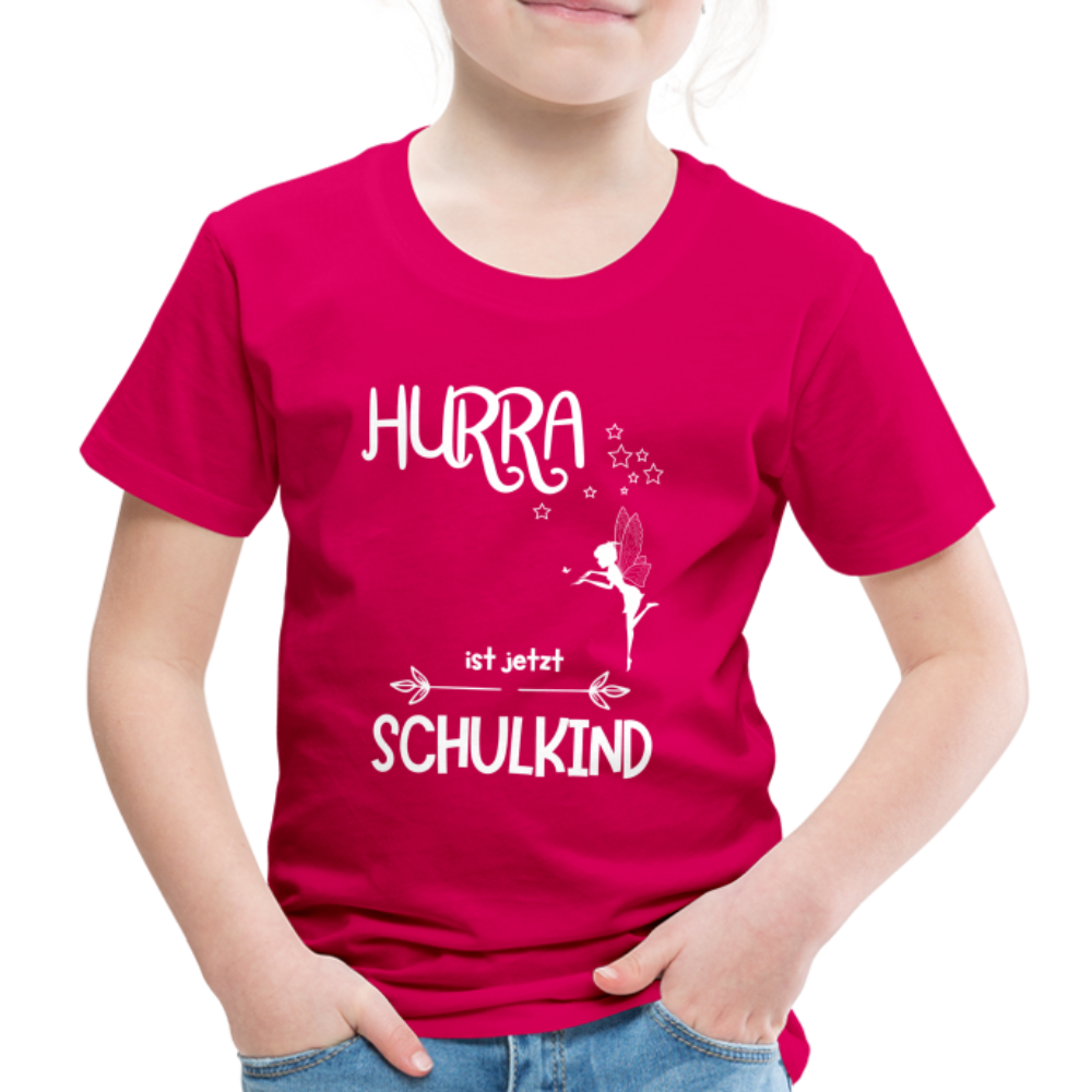 Kinder T-Shirt für den Schulanfang mit Fee Motiv- personalisierbar - dunkles Pink