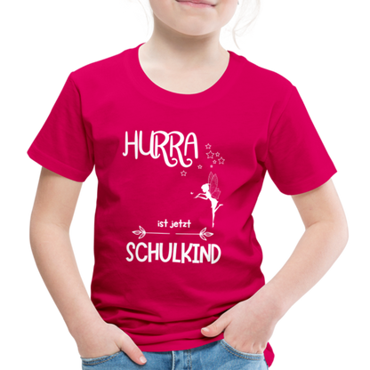 Kinder T-Shirt für den Schulanfang mit Fee Motiv- personalisierbar - dunkles Pink