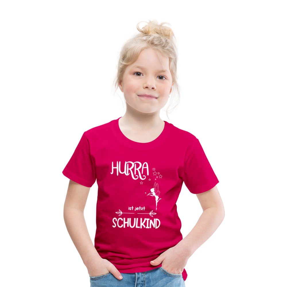 Kinder T-Shirt für den Schulanfang mit Fee Motiv- personalisierbar - dunkles Pink