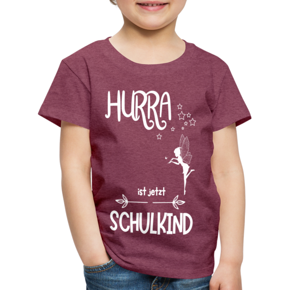 Kinder T-Shirt für den Schulanfang mit Fee Motiv- personalisierbar - Bordeauxrot meliert