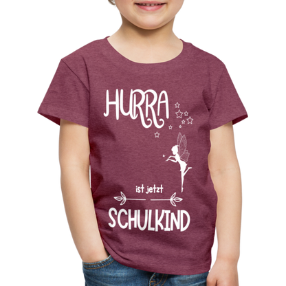 Kinder T-Shirt für den Schulanfang mit Fee Motiv- personalisierbar - Bordeauxrot meliert