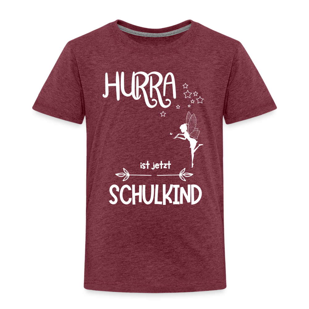 Kinder T-Shirt für den Schulanfang mit Fee Motiv- personalisierbar - Bordeauxrot meliert